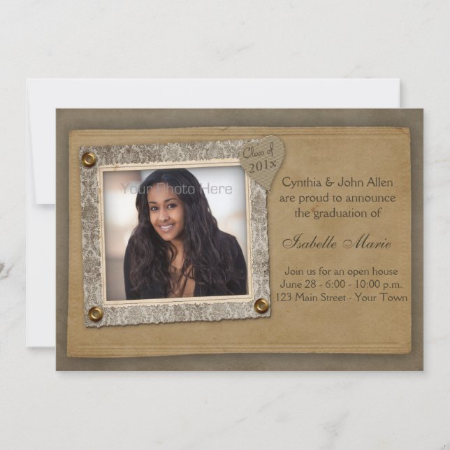 Damask Frame, Scrap Style Graduation Photo Card (Front)