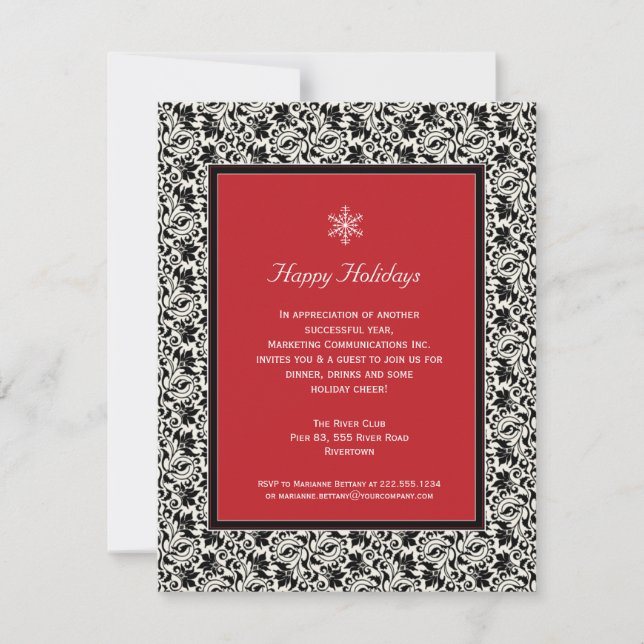 Damask Framed Holiday Party Invitation (Front)