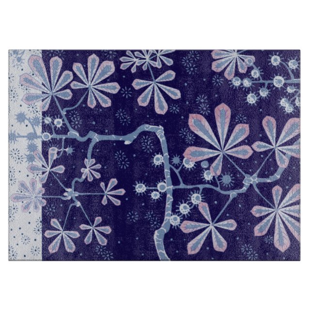 Damask Frost Flower Large Glass Cutting Board (Front)