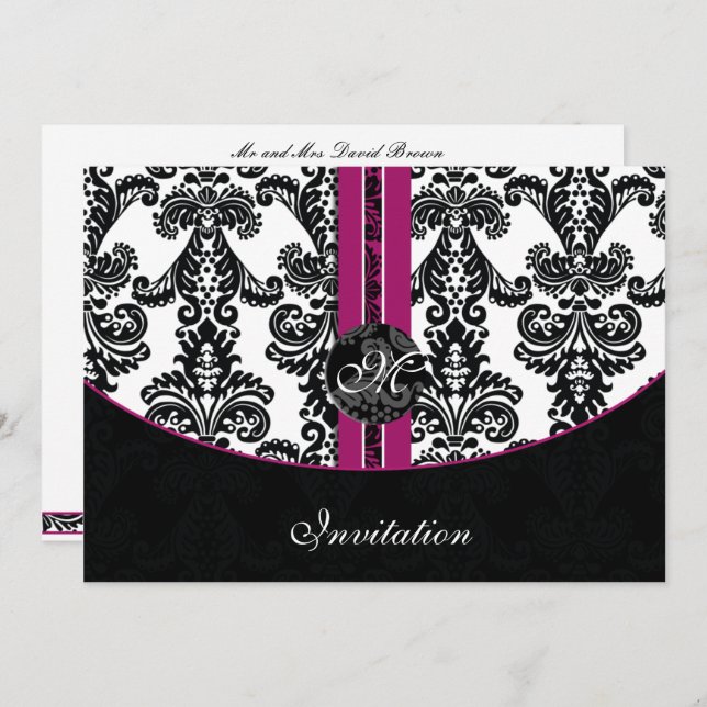 damask fuchsia faire-part de mariage (Devant / Derrière)