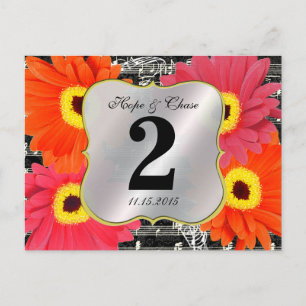 Damask Fuchsia Gerber Daisy Wedding Table Number Postcard