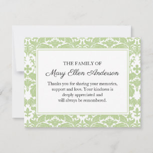 Damask Funeral Note Card Flat Bereavement Note