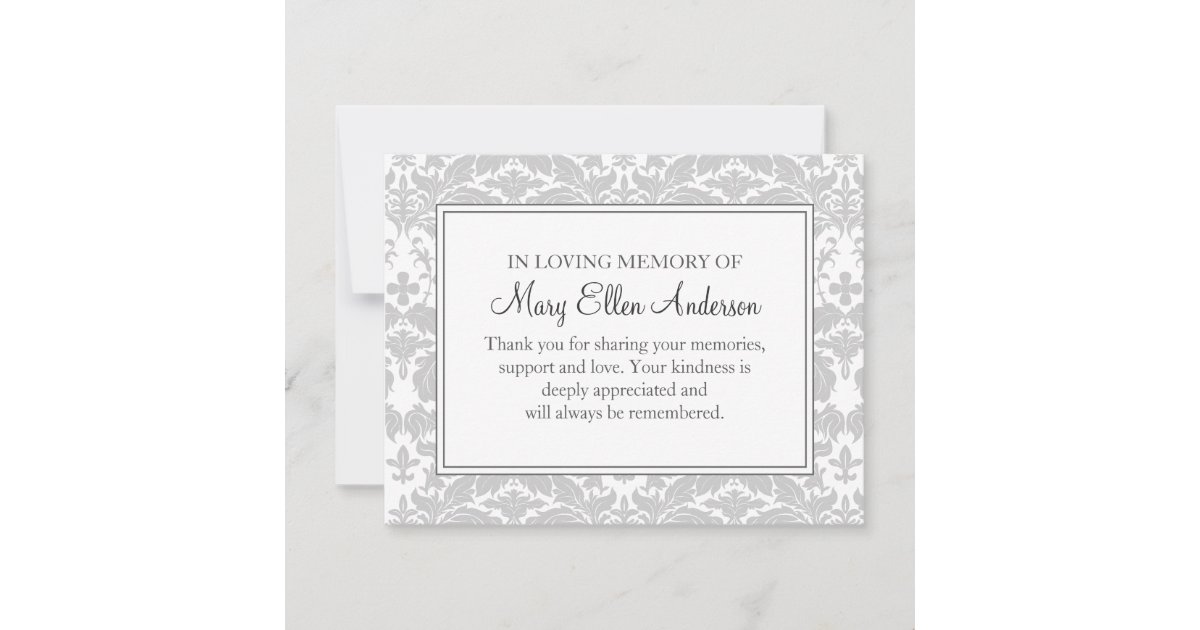 Damask Funeral Note Card Flat Bereavement Note Zazzle.ca