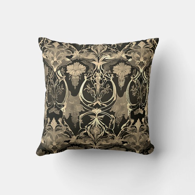 Damask Fusion: Victorian Meets Cyberpunk Throw Pillow (Back)