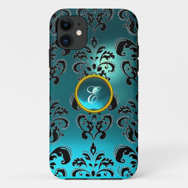 DAMASK GEM MONOGRAM blue aquamarine Case-Mate iPhone Case (Back)