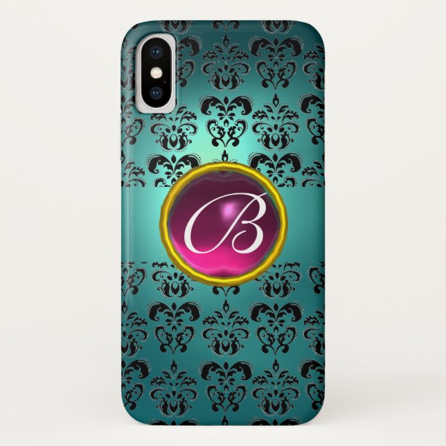 DAMASK GEM MONOGRAM blue black pink Case-Mate iPhone Case (Back)