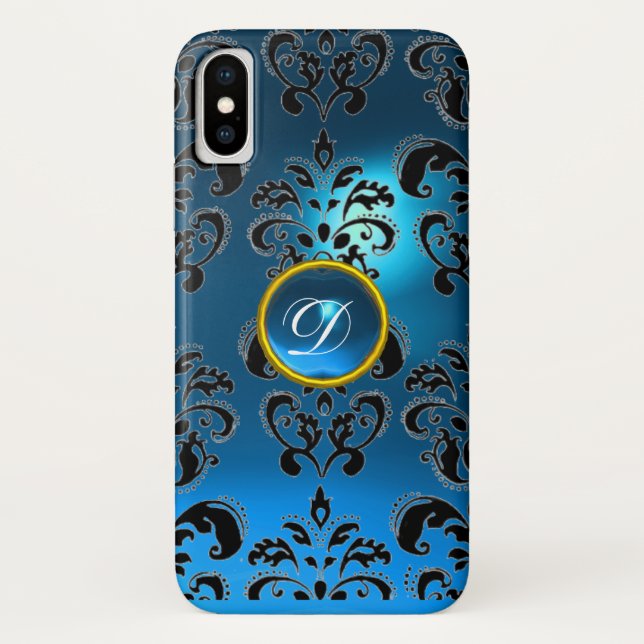 DAMASK GEM MONOGRAM blue Case-Mate iPhone Case (Back)