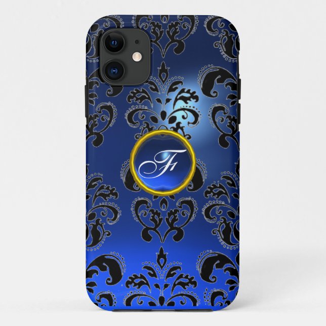 DAMASK GEM MONOGRAM blue dark Case-Mate iPhone Case (Back)