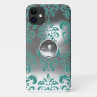 DAMASK GEM MONOGRAM blue white