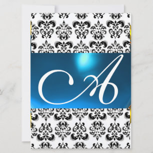 DAMASK GEM MONOGRAM blue white Invitation