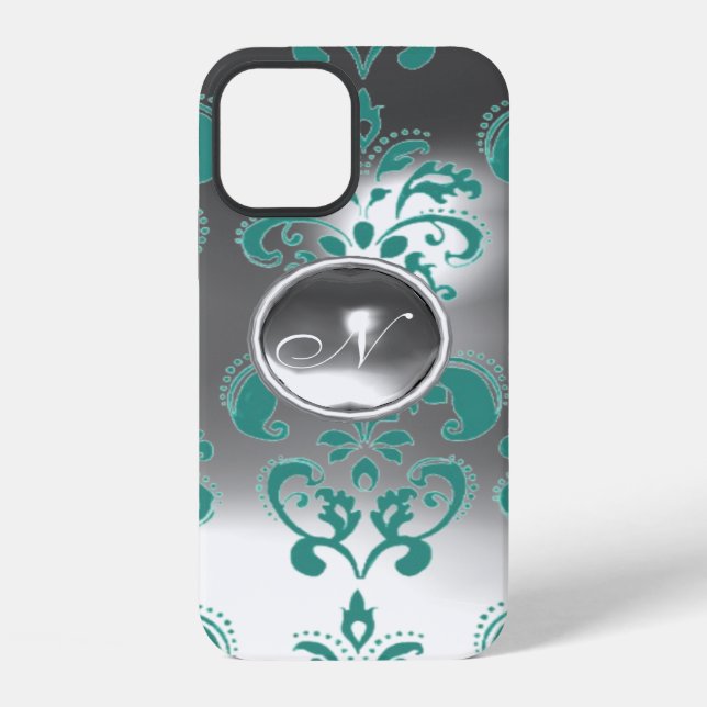 DAMASK GEM MONOGRAM blue white iPhone Case (Back)