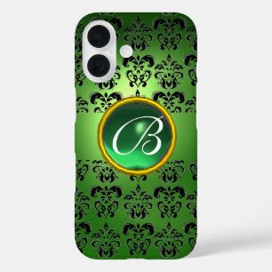 DAMASK GEM MONOGRAM green black iPhone 16 Case