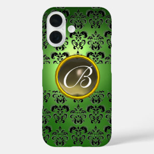 DAMASK GEM MONOGRAM green black grey iPhone 16 Case