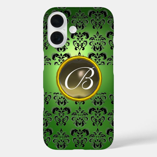 DAMASK GEM MONOGRAM green black grey Case-Mate iPhone Case (Back)