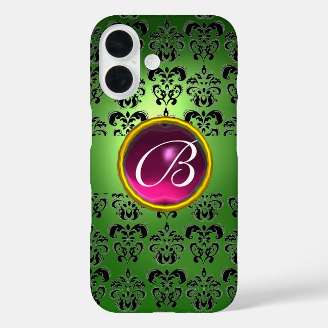 DAMASK GEM MONOGRAM green black pink Case-Mate iPhone Case (Back)