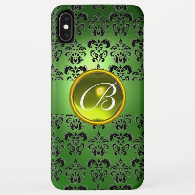 DAMASK GEM MONOGRAM green black yellow Case-Mate iPhone Case (Back)