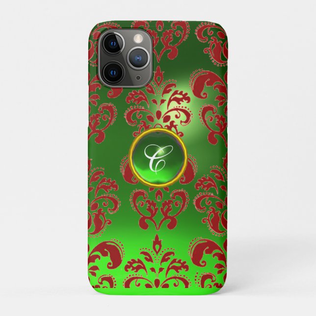 DAMASK GEM MONOGRAM green red Case-Mate iPhone Case (Back)