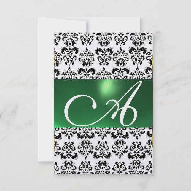 DAMASK GEM MONOGRAM green rsvp ice Invitation (Front)