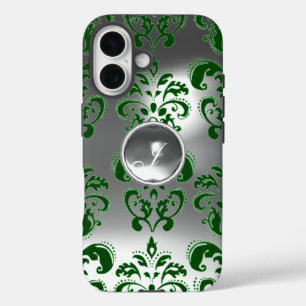 DAMASK GEM MONOGRAM green white iPhone 16 Case
