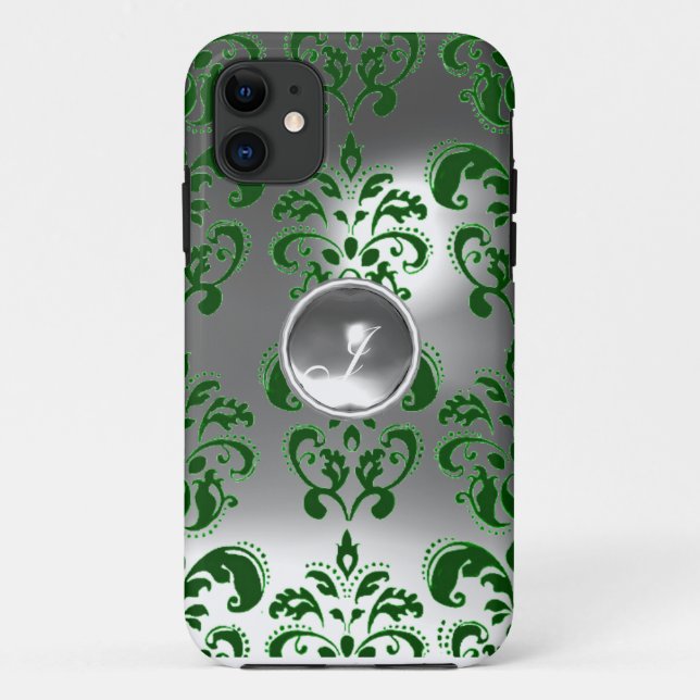 DAMASK GEM MONOGRAM green white Case-Mate iPhone Case (Back)