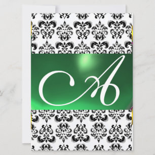 DAMASK GEM MONOGRAM green white Invitation