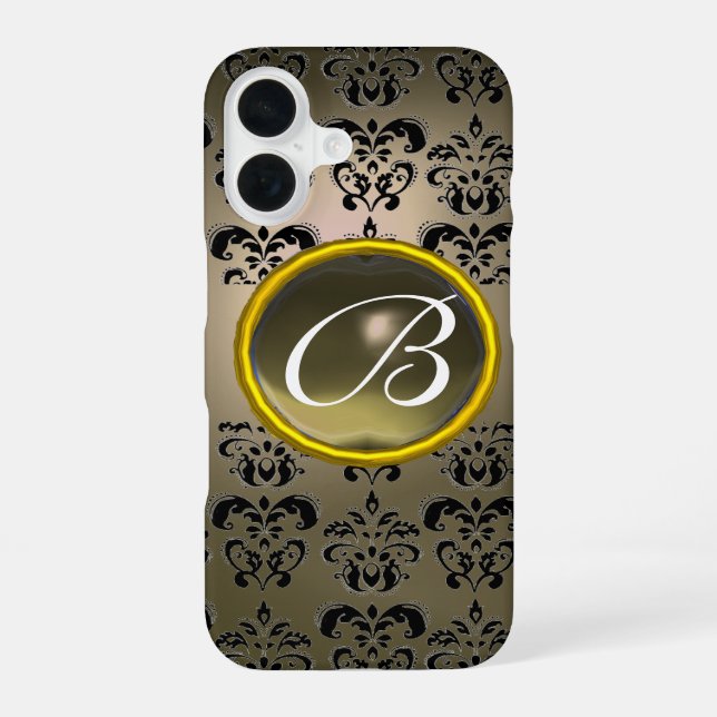 DAMASK GEM MONOGRAM grey black iPhone 16 Case (Back)