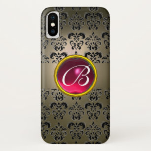 DAMASK GEM MONOGRAM grey black pink fuchsia Case-Mate iPhone Case