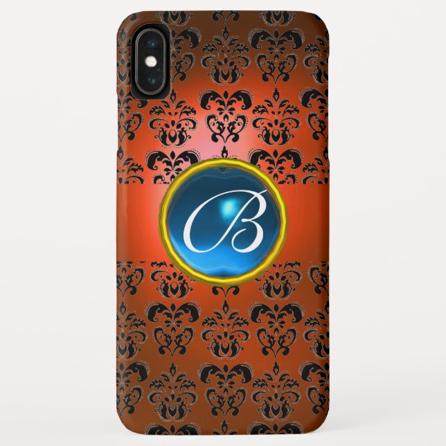 DAMASK GEM MONOGRAM orange black blue Case-Mate iPhone Case (Back)