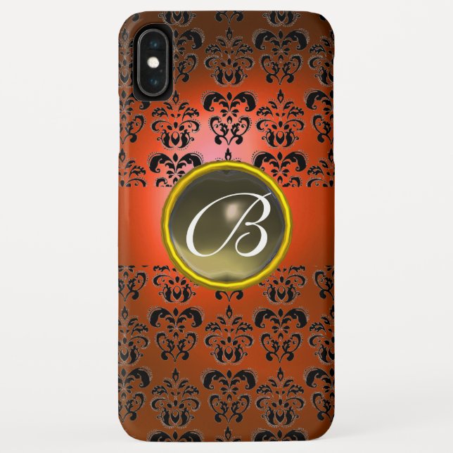 DAMASK GEM MONOGRAM orange black grey Case-Mate iPhone Case (Back)