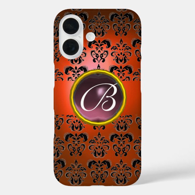 DAMASK GEM MONOGRAM orange black purple Case-Mate iPhone Case (Back)