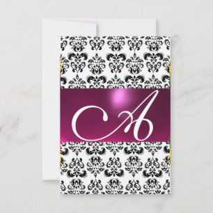 DAMASK GEM MONOGRAM pink white rsvp Invitation