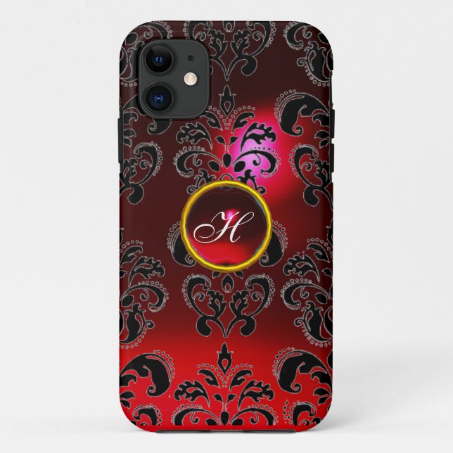 DAMASK GEM MONOGRAM red burgundy Case-Mate iPhone Case (Back)