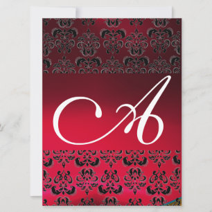 DAMASK GEM MONOGRAM red burgundy white Invitation