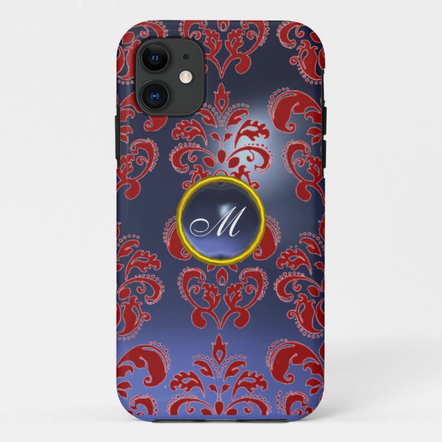DAMASK GEM MONOGRAM red purple dark Case-Mate iPhone Case (Back)