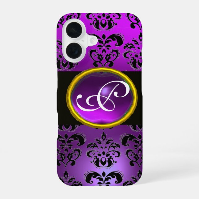 DAMASK GEM MONOGRAM Violet  Purple Amethyst iPhone 16 Case (Back)