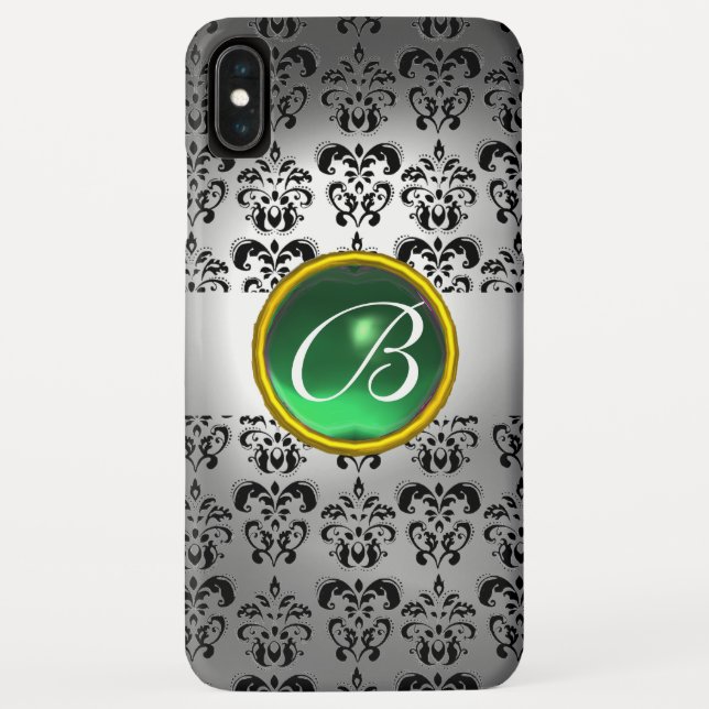 DAMASK GEM MONOGRAM white black green Case-Mate iPhone Case (Back)