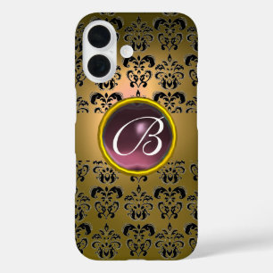 DAMASK GEM MONOGRAM yellow black purple iPhone 16 Case