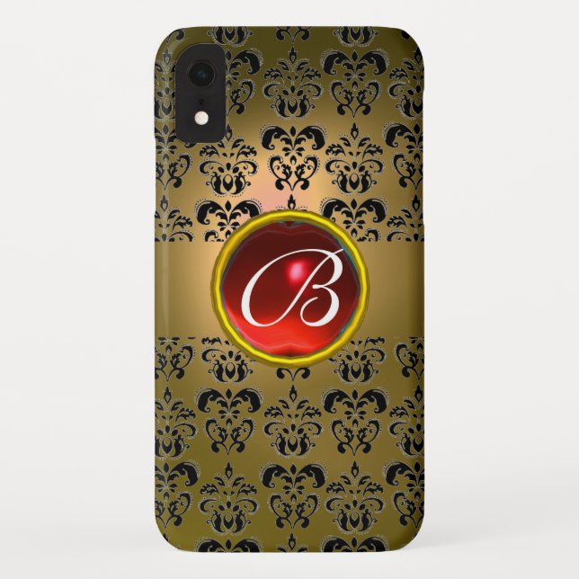 DAMASK GEM MONOGRAM yellow black red Case-Mate iPhone Case (Back)