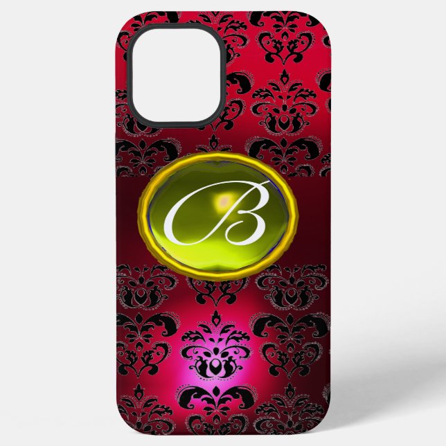 DAMASK GEM MONOGRAM Yellow Topaz ,Red Ruby iPhone Case (Back)