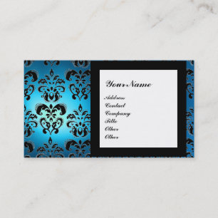DAMASK GEM STONE MONOGRAM blue Business Card