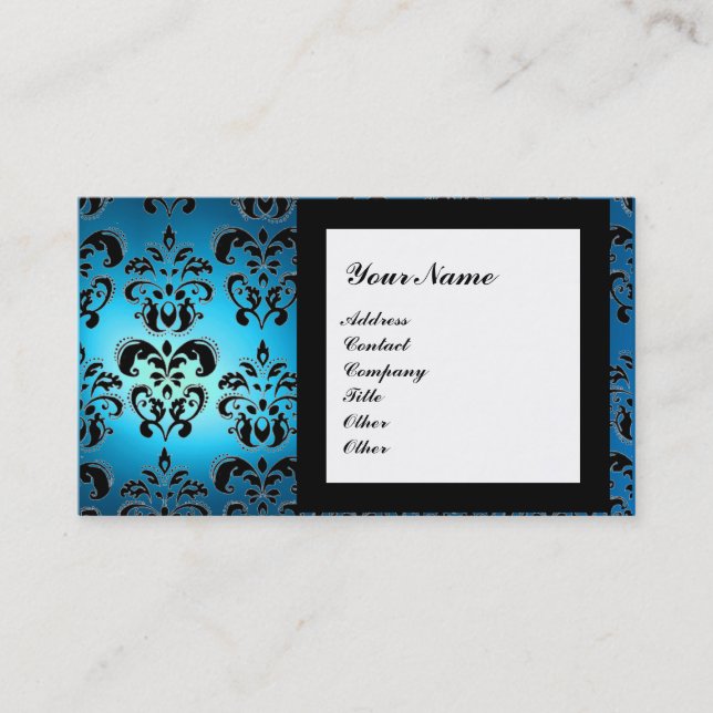 DAMASK GEM STONE MONOGRAM blue Business Card (Front)