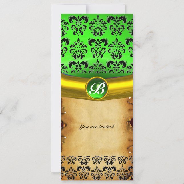 DAMASK GEM STONE MONOGRAM ,brown parchment Invitation (Front)