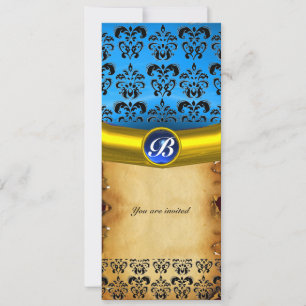 DAMASK GEM STONE MONOGRAM ,brown parchment Invitation