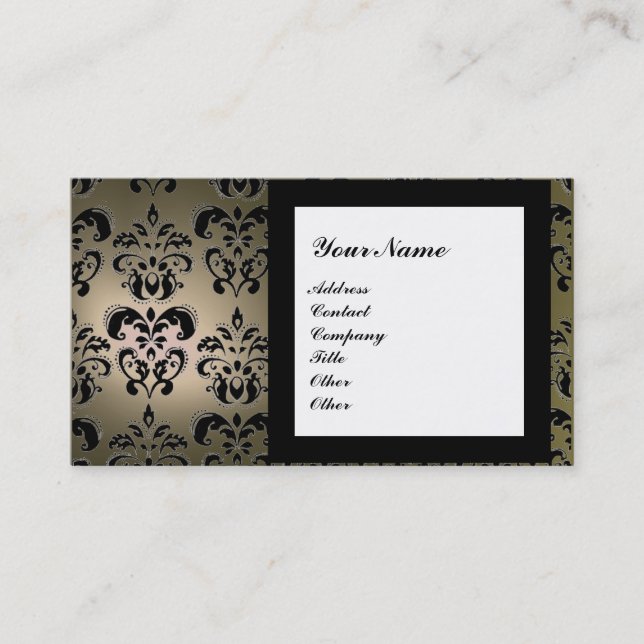 DAMASK GEM STONE MONOGRAM grey Business Card (Front)