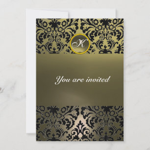DAMASK GEM STONE MONOGRAM grey Invitation
