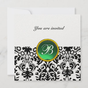 DAMASK GEM STONE MONOGRAM jade green ice Invitation