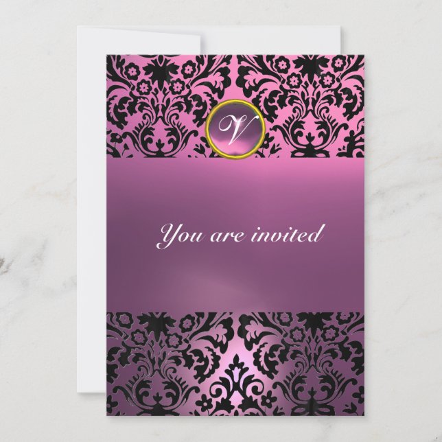 DAMASK GEM STONE MONOGRAM pink purple Invitation (Front)