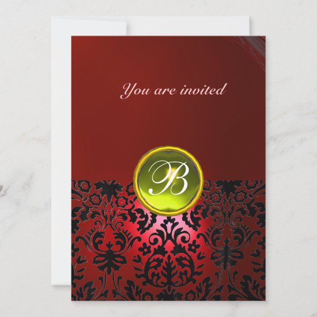 DAMASK GEM STONE MONOGRAM red yellow Invitation (Front)