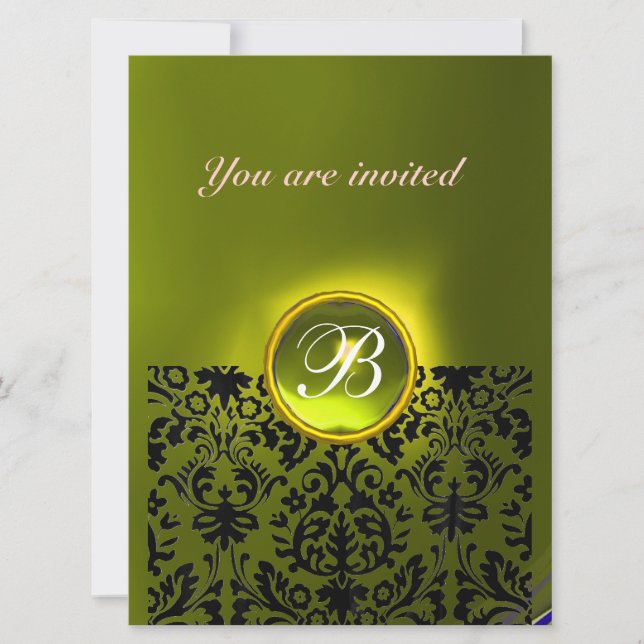 DAMASK GEM STONE MONOGRAM topaz yellow Invitation (Front)