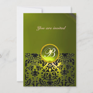 DAMASK GEM STONE MONOGRAM topaz yellow rsvp Invitation
